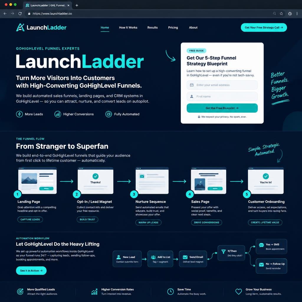 LaunchLadder website design concept for a marketing agency business