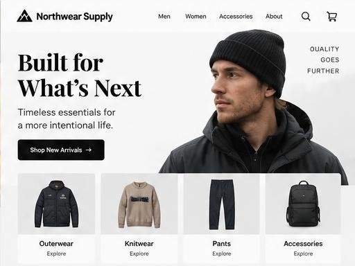 Northwear Supply website design concept for a e-commerce store business