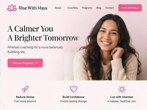 Rise With Maya website design concept for a coach business