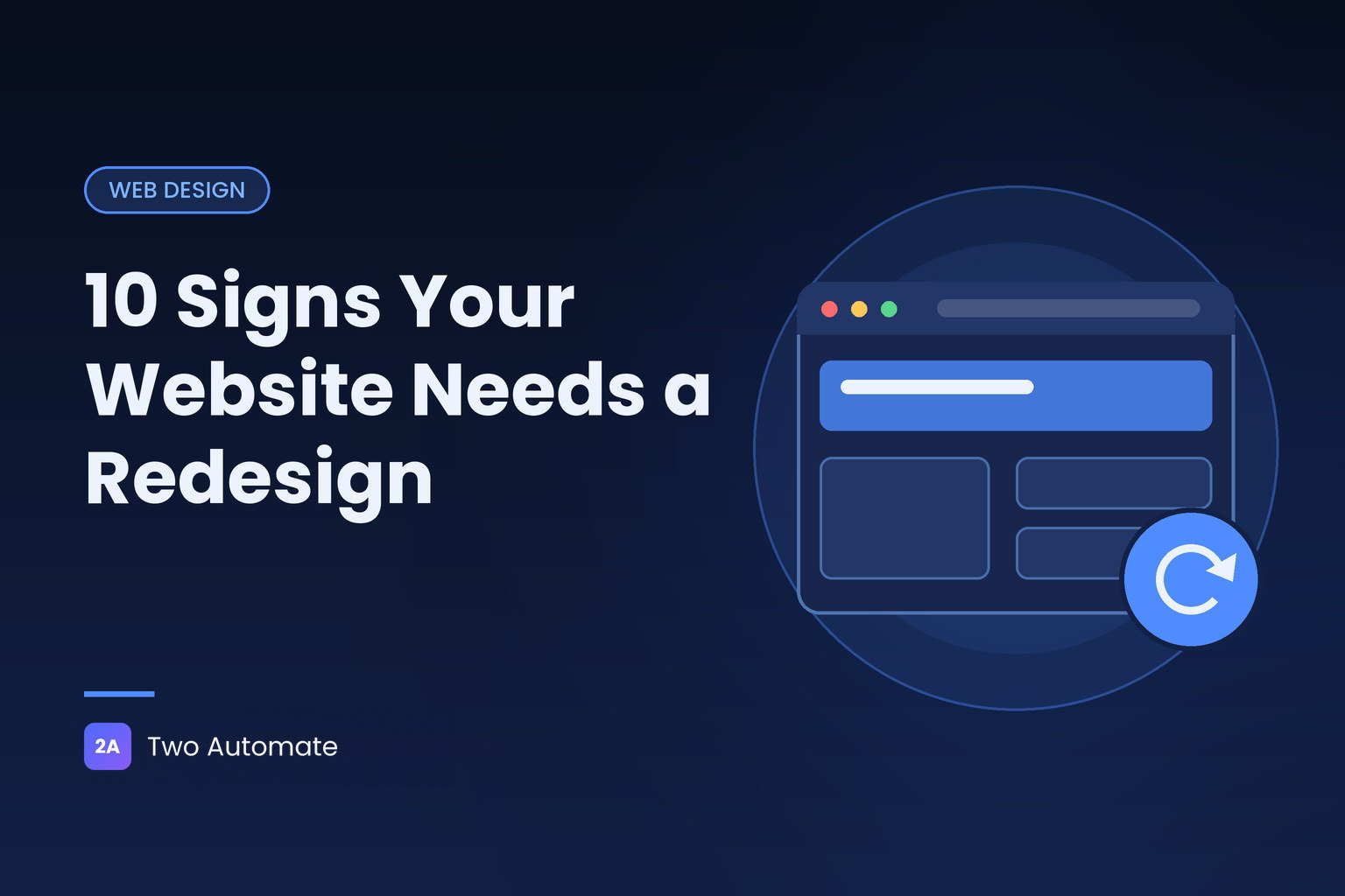 Cover graphic of a browser window with a refresh arrow for a guide to the signs your website needs a redesign