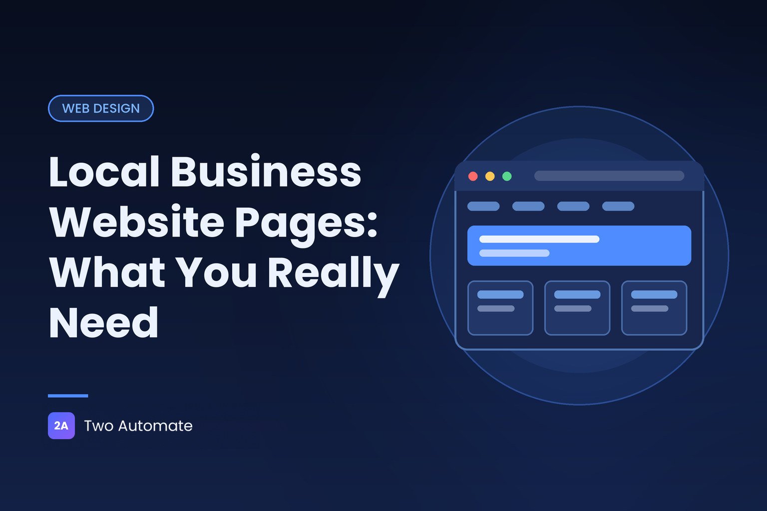 Cover graphic with a browser window and page layout for a guide to local business website pages